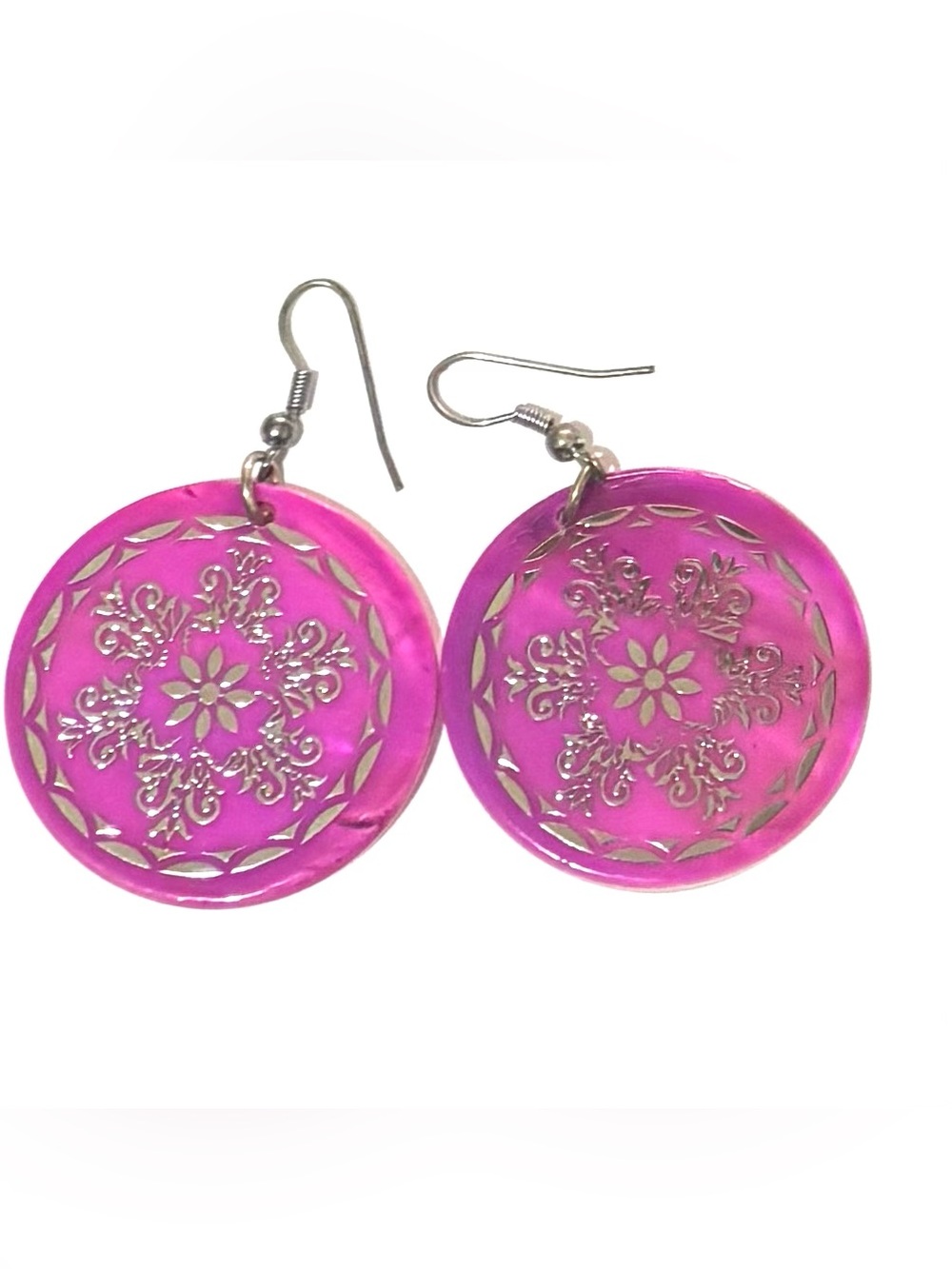 Pink shells Floral Filigree Round Drop Earrings for Women
